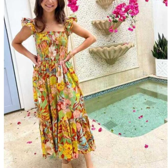 NEW Cara Cara Ruby Midi Dress XS/Small Newberry Tropic Clay Floral Cotton Causal - Picture 4 of 13